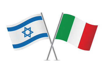 Israel and Italy crossed flags. Israeli and Italian flags, isolated on white background. Vector icon set. Vector illustration.
