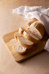 Bolillo slices. Traditional mexican bakery. White bread commonly used to accompany food and to prepare Mexican sandwiches called Torta.