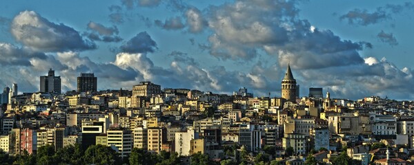 View over Istanbuls dense residential area at cloudy day