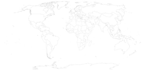 Political outline highly detailed world map. Black outlines on a white background
