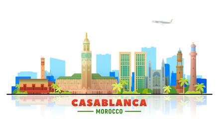 Casablanca, ( Morocco) city skyline vector illustration white background. Business travel and tourism concept with modern buildings. Image for presentation, banner, website.
