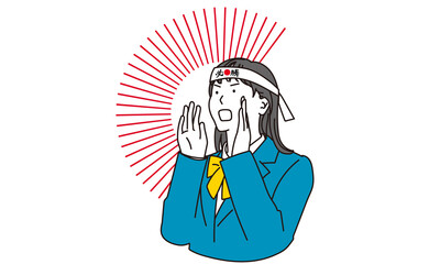 応援する日本人の学生の女の子