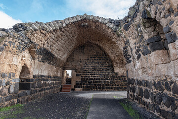Fototapeta na wymiar Belvoir Crusader Castle interior view and ruins in Jordan Star National Park, located high above the Jordan Valley, South of the Sea of Gallelee and North of Beit Shean, Northern Israel, Israel. 