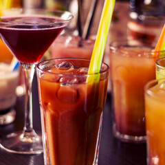 drinks on bar on the summer night party square