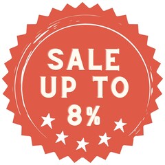 8% discount red sticker to use in your shop/restaurant or anything you want to sell.