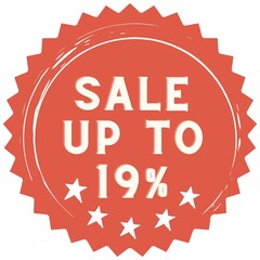 19% discount red sticker to use in your shop/restaurant or anything you want to sell.