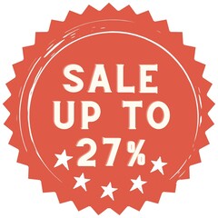 27% discount red sticker to use in your shop/restaurant or anything you want to sell.