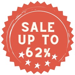 62% discount red sticker to use in your shop/restaurant or anything you want to sell.