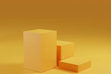 Yellow textured podium on yellow background, 3d rendering