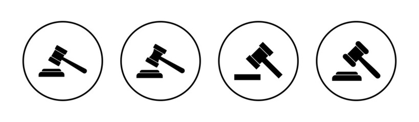 Gavel icons set. judge gavel sign and symbol. law icon. auction hammer