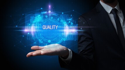 Man hand holding digital technology concept