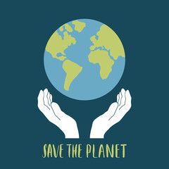 Save the planet card design, environment protection awareness poster. Vector illustration