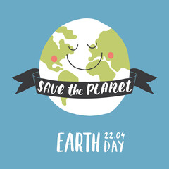 Earth Day celebration greeting card, Happy Earth Day lettering. Vector illustration