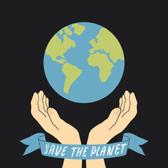 Save the planet card design, environment protection awareness poster. Vector illustration