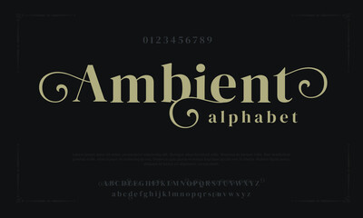 Fototapeta Premium luxury elegant alphabet letters and numbers. Elegant wedding typography classic serif font decorative vintage retro. Creative vector illustration obraz