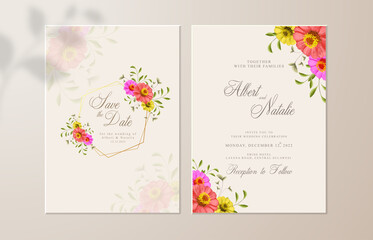 Double sided wedding invitation template with sunflower