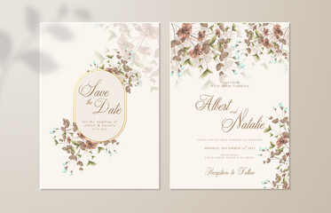 Double sided wedding invitaton template with red flower