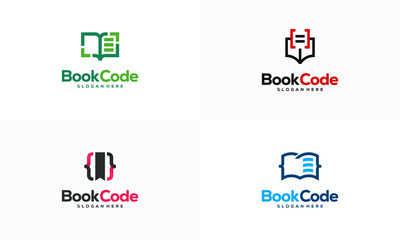 Set of Pixel Book Logo template designs, Coding book Logo designs vector illustration, Programmer logo