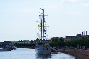 Fototapeta premium The ship is moored on the waterfront near the shipyard, a cargo ship.