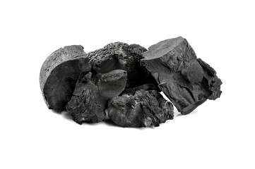 Obraz premium Natural wood charcoal isolated on white background.