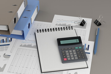Accounting desk concept, 3d illustration - obrazy, fototapety, plakaty