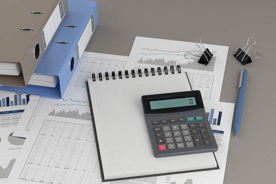 Accounting desk concept, 3d illustration