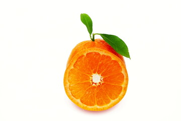 fresh tangerine or mandarin orange fruit with leaves isolated on white background