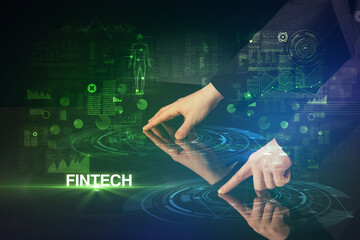 Businessman touching huge display