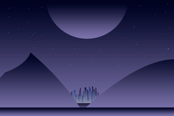 Fototapeta premium night landscape with moon, traveled through the mountains