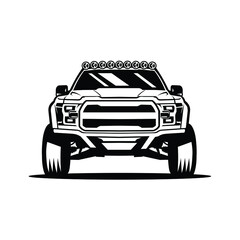 Monochrome overland pickup truck front view vector isolated - obrazy, fototapety, plakaty