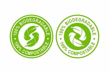 100% biodegradable and compostable badge logo design. Suitable for business, web, nature, environment and product label