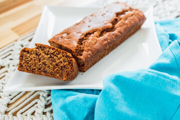 vegan banana bread with cinnamon, healthy plant-based food
