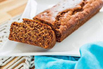 vegan banana bread with cinnamon, healthy plant-based food