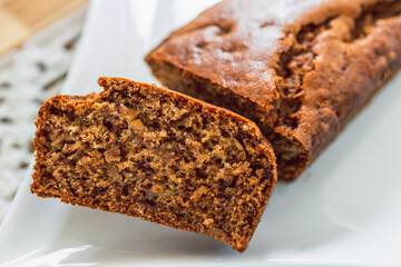 vegan banana bread with cinnamon, healthy plant-based food