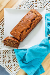 vegan banana bread with cinnamon, healthy plant-based food