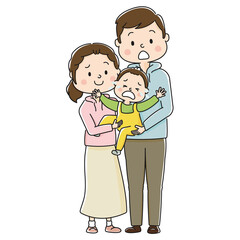 子どもを抱く夫婦,家族,子ども,泣く,親子,子育て,素材
