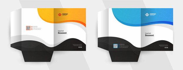 Business presentation folder template for corporate office with blue and orange color - obrazy, fototapety, plakaty
