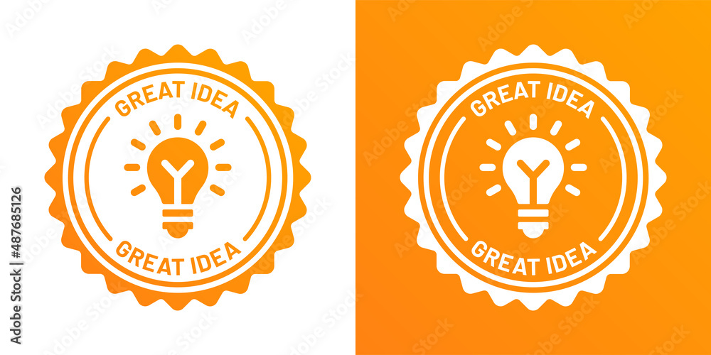 Poster great idea seal icon. light bulb symbol on round badge icon vector illustration.