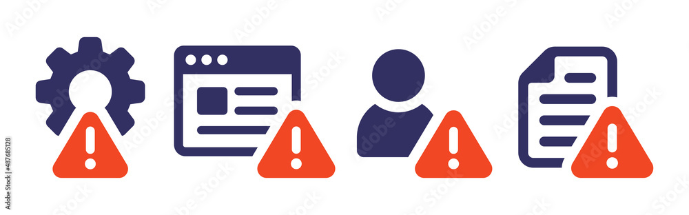Poster Technical issue icon set. Problem, error and warning symbol.