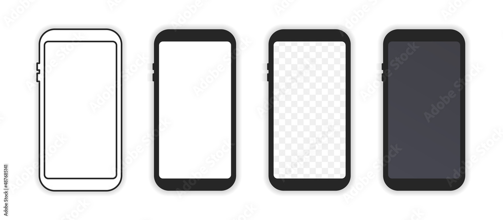 Poster smartphone mockup collection. phone with blank display isolated on white background.