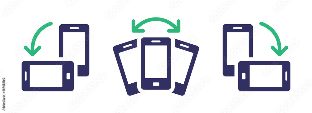 Poster rotate screen mobile phone icon set. device rotation icon. vector illustration