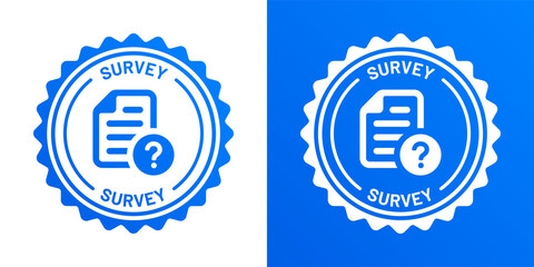 Survey form on badge icon design. Online survey icon vector illustration.