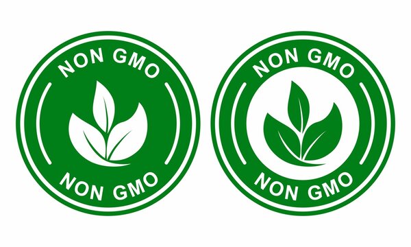 Non GMO with leaf badge logo vector design.