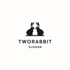 Two rabbit logo icon flat design template