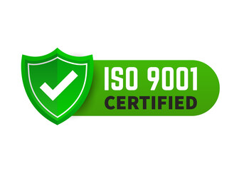 ISO 9001 Certified badge, icon. Certification stamp. Flat design vector