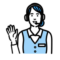 片手を上げて笑顔で挨拶をしているオペレーターの若い女性
