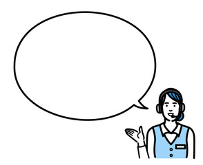 吹き出しで説明をするオペレーターの若い女性
