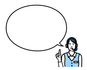 吹き出しで説明をするオペレーターの若い女性
