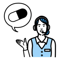 処方薬の説明をしているオペレーターの若い女性
