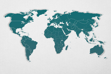 World map on paper background with for isolated on white background. Design blue map texture...